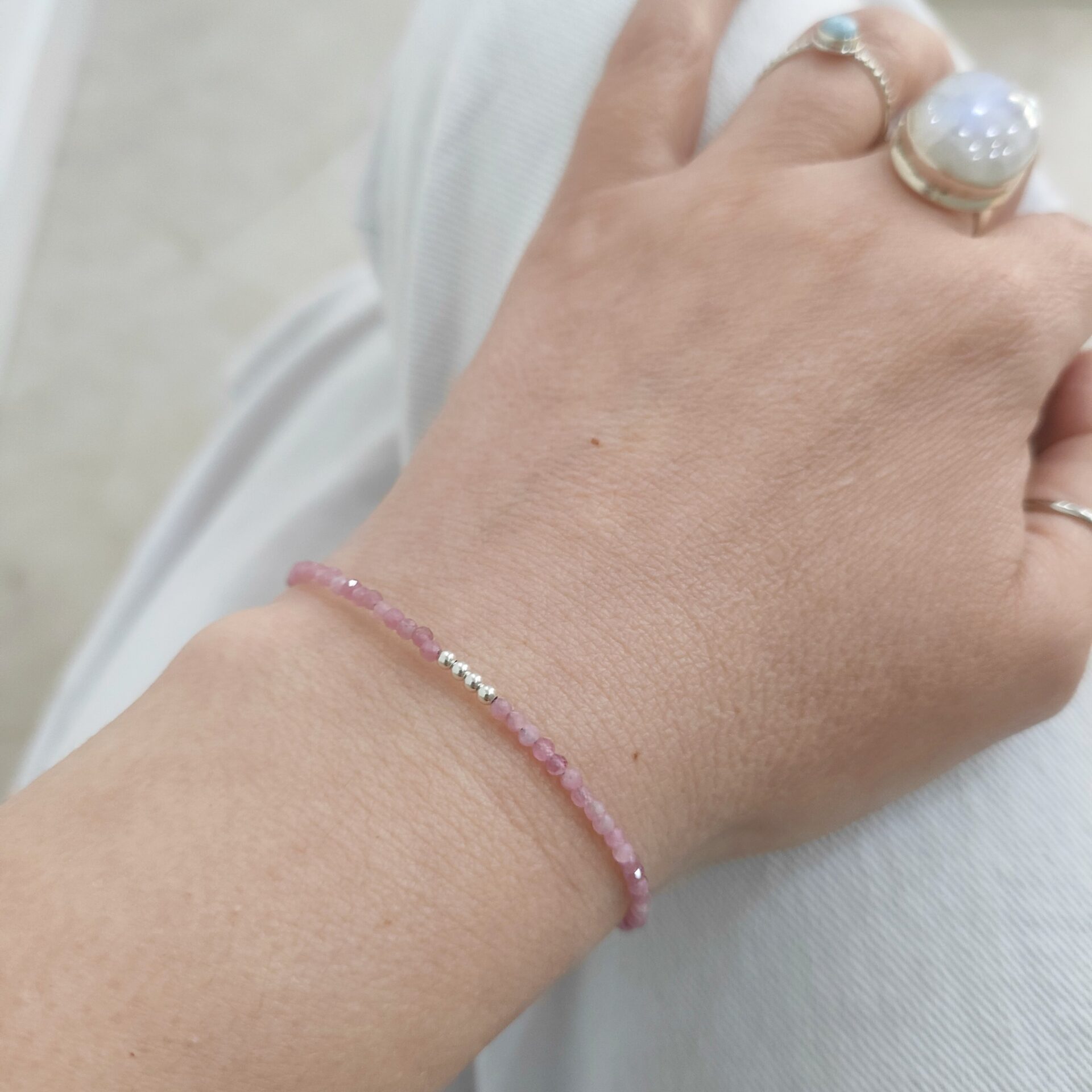 Pulsera Turmalina Rosa facetada y plata - Imagen 3