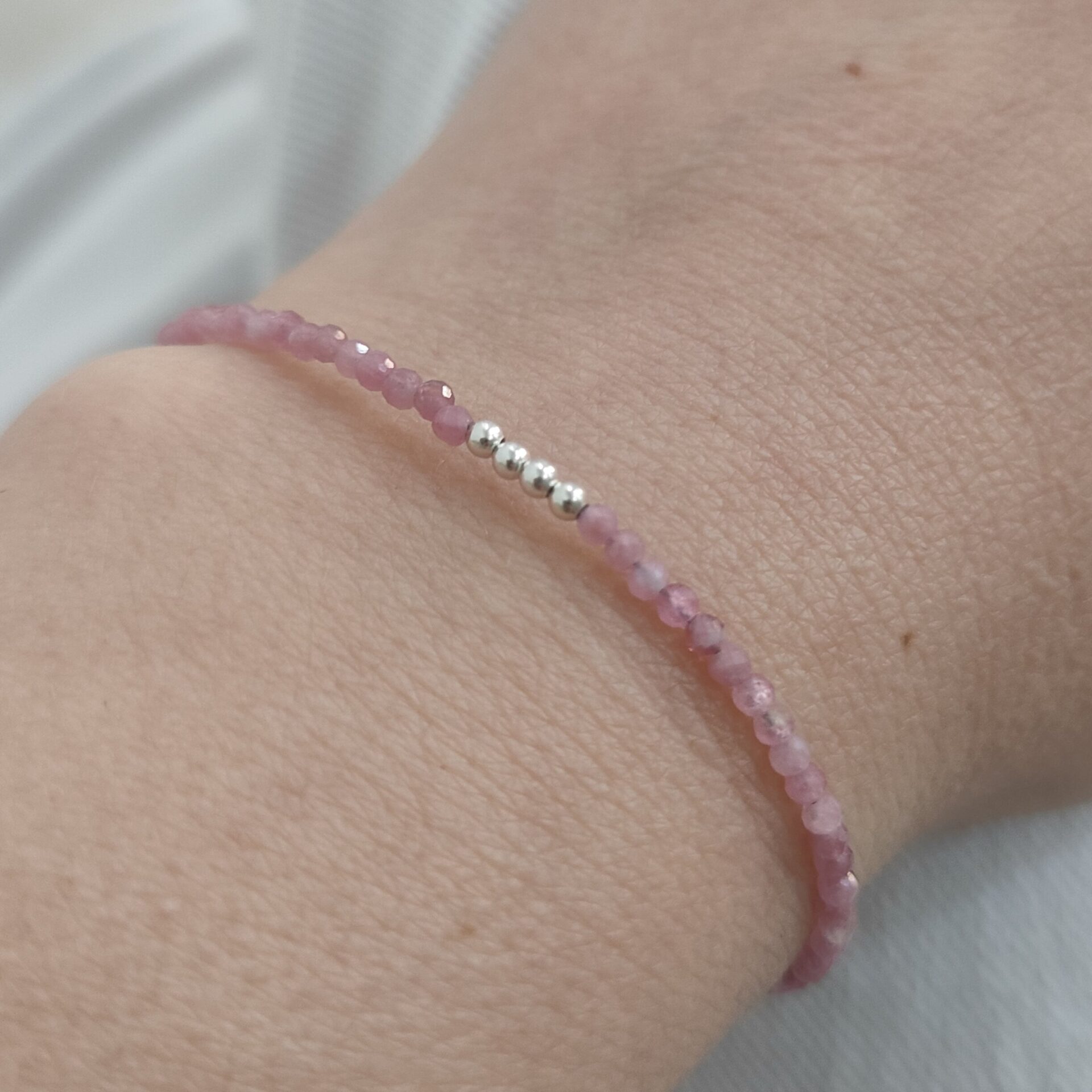 Pulsera Turmalina Rosa facetada y plata