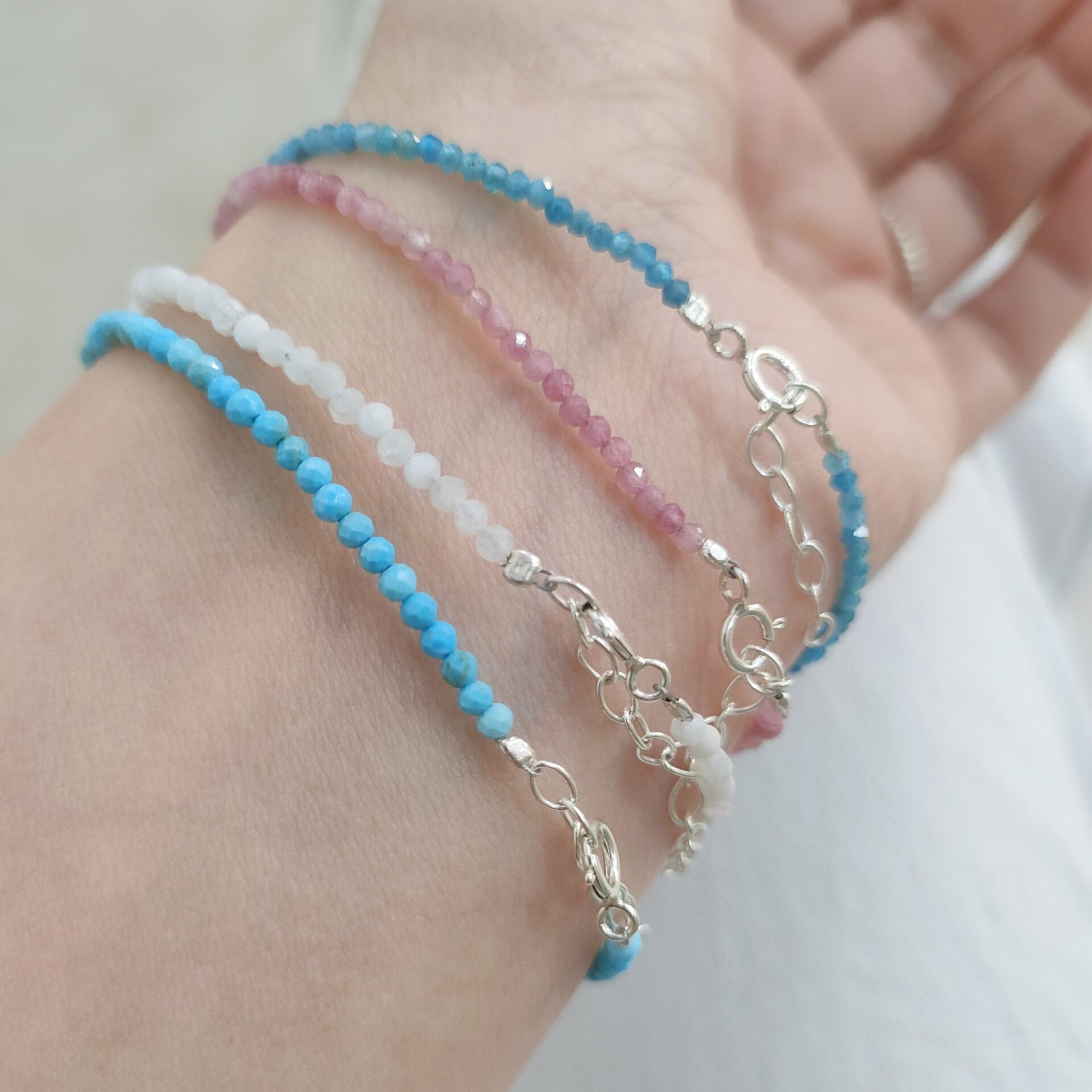 Pulsera Turmalina Rosa facetada y plata - Imagen 4
