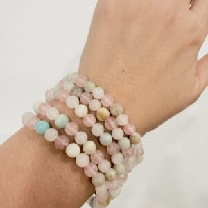 Pulsera Cuarzo, Cuarzo Rosa y Amazonita. Calma y Equilibrio
